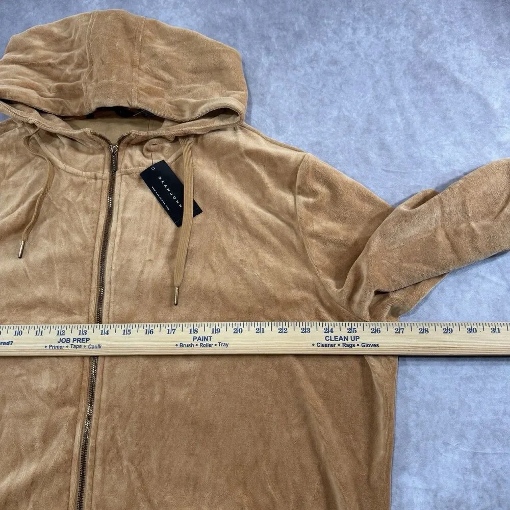 Vintage Sean John 2XL Y2K Velvet Velour Tracksuit Set Pants Hoodie Brown